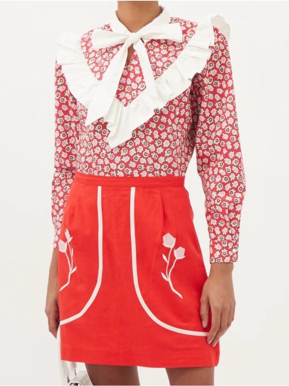 BATSHEVA Carol Floral-Print Ruffled-Yoke Cotton Blouse